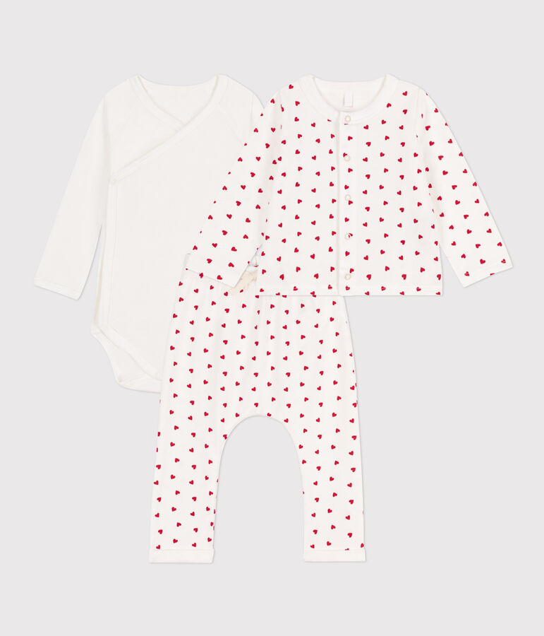 Ensemble imprim&eacute; en coton b&eacute;b&eacute; blanc/rouge