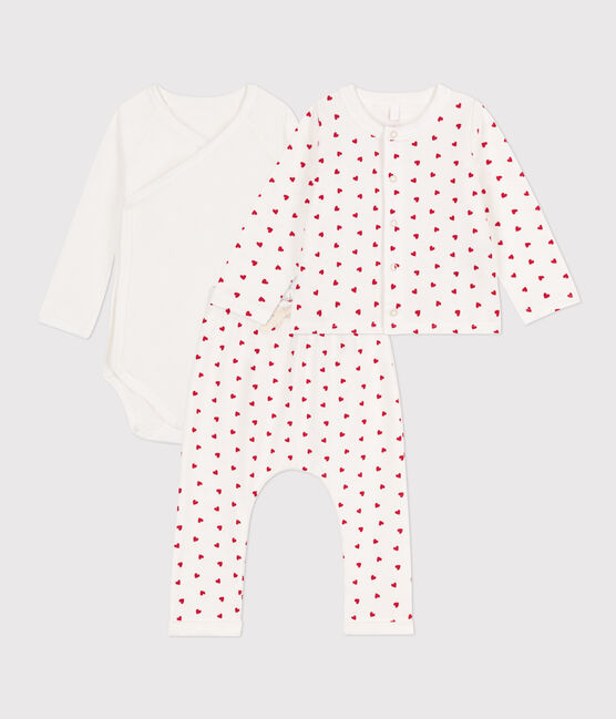Ensemble imprimé en coton bébé blanc MARSHMALLOW/rouge PEPS