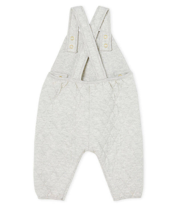 Salopette longue b&eacute;b&eacute; fille en tubique matelass&eacute; gris chin&eacute; clair