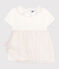 Robe bébé en coton et tulle manches courtes et colerette blanc MARSHMALLOW/rose COPPER