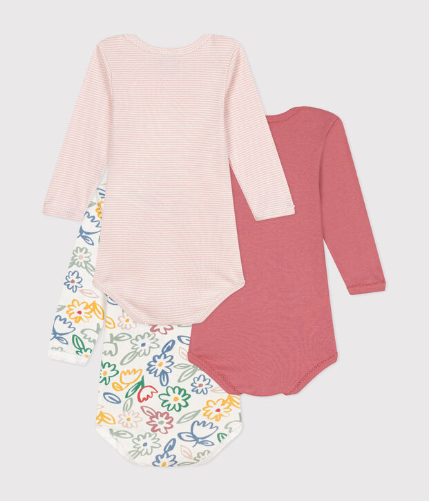 Lot de 3 bodies manches longues fleurs en coton b&eacute;b&eacute; multicouleur