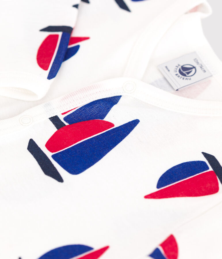 Pyjama b&eacute;b&eacute; en coton sans pieds bateau blanc MARSHMALLOW/blanc MULTICO