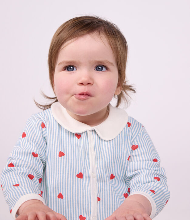 Pyjama b&eacute;b&eacute; en coton avec col, imprim&eacute; c&oelig;urs blanc/multicouleur