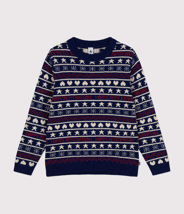 Pull jacquard laine et coton femme