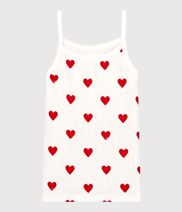 Chemise &agrave; bretelles en coton &agrave; coeurs Femme blanc/rouge