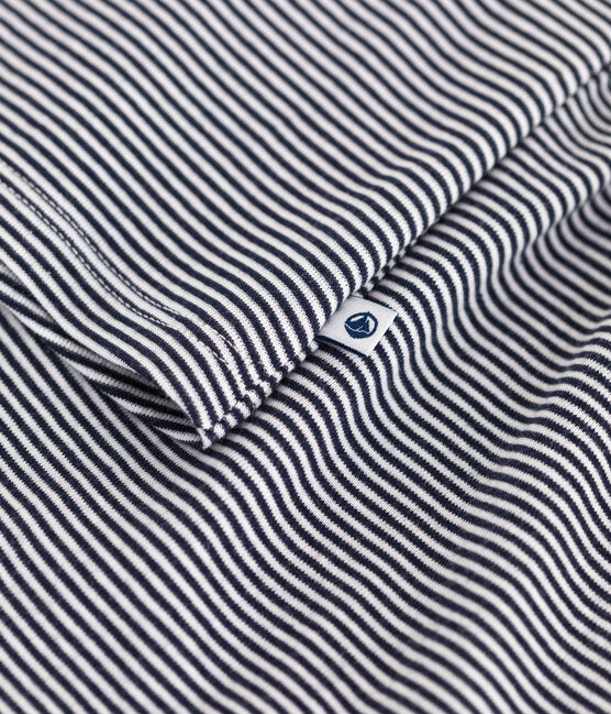 Pyjama short enfant en coton à bretelles à rayures bleu SMOKING/blanc MARSHMALLOW