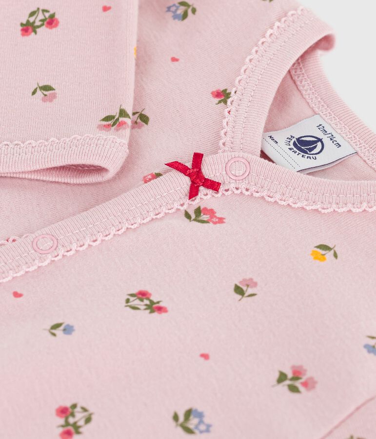 Pyjama b&eacute;b&eacute; en coton sans pieds imprim&eacute; fleuri rose JOLI/blanc MULTICO