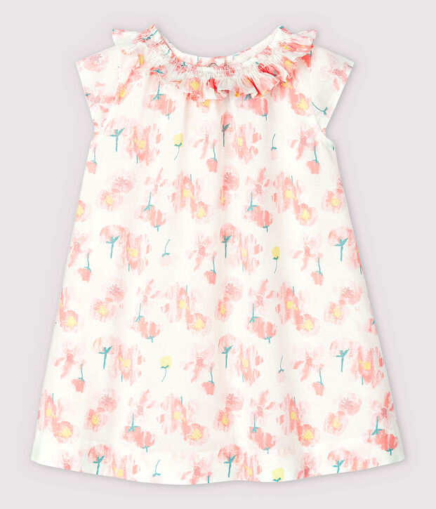 Robe manches courtes en popeline b&eacute;b&eacute; fille blanc/multicouleur