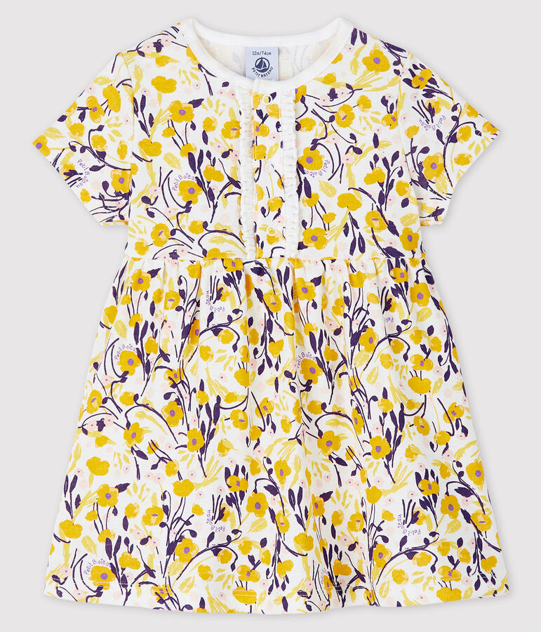 Robe manches courtes b&eacute;b&eacute; fille blanc MARSHMALLOW/blanc MULTICO