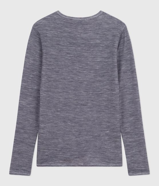 Tee-shirt femme en laine et coton manches longues à rayures bleu SOIR/ MARSHMALLOW