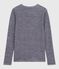 Tee-shirt femme en laine et coton manches longues à rayures bleu SOIR/ MARSHMALLOW
