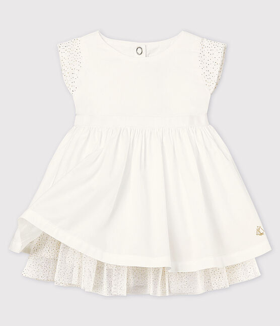 Robe cérémonie en popeline et tulle bébé fille blanc ECUME