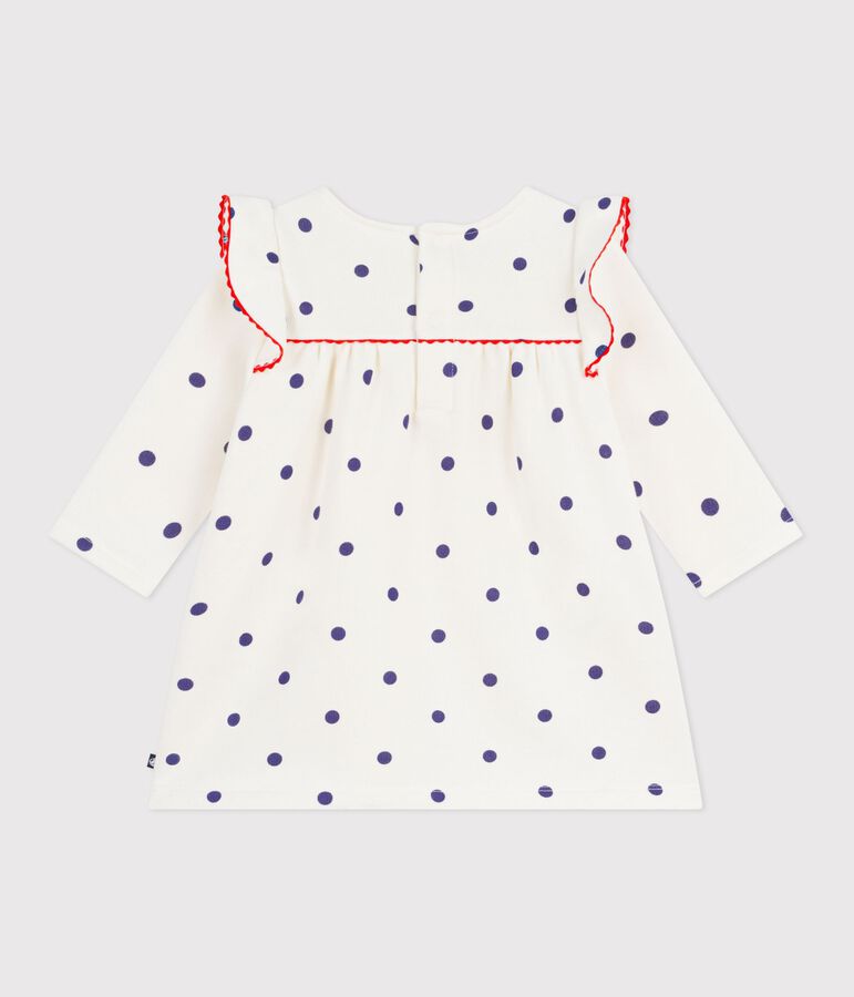 Robe b&eacute;b&eacute; en coton manches longues, imprim&eacute;e pois bleu MILK/ SOIR
