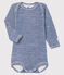 BODY MANCHES LONGUES À RAYURES BÉBÉ EN LAINE ET COTON bleu MEDIEVAL/blanc MARSHMALLOW