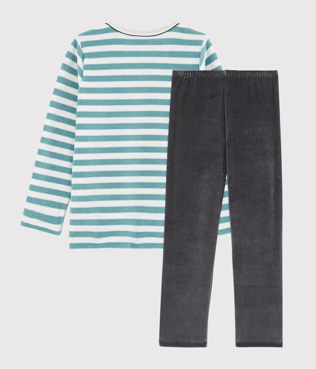 Pyjama ancre petit gar&ccedil;on en velours blanc/bleu/multicouleur