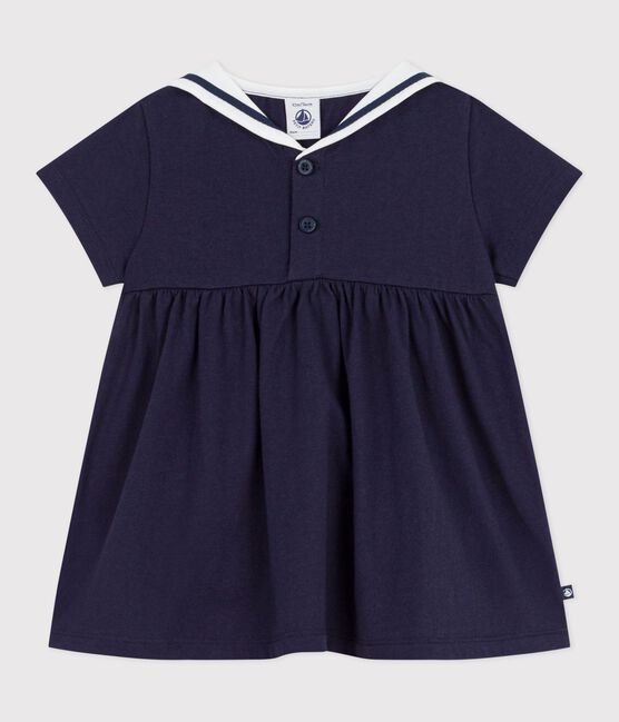 Robe bébé en coton manches courtes, unie avec son col marin bleu SMOKING