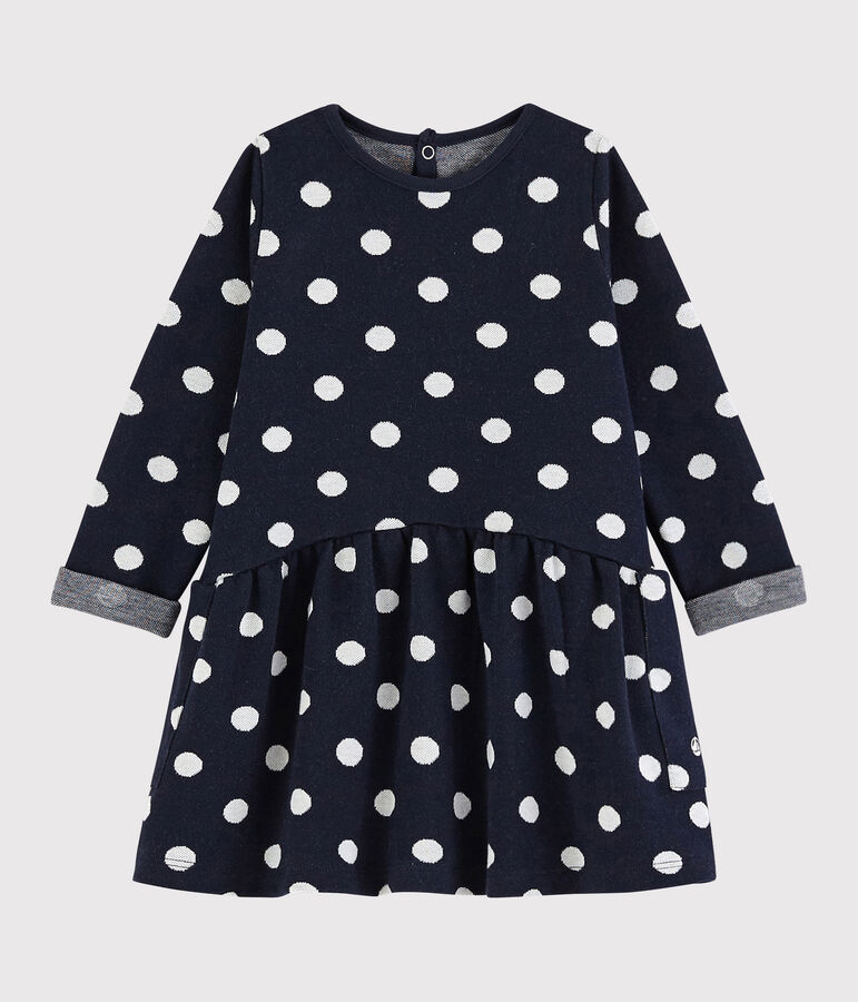 Robe manches longues b&eacute;b&eacute; fille bleu SMOKING/blanc MARSHMALLOW