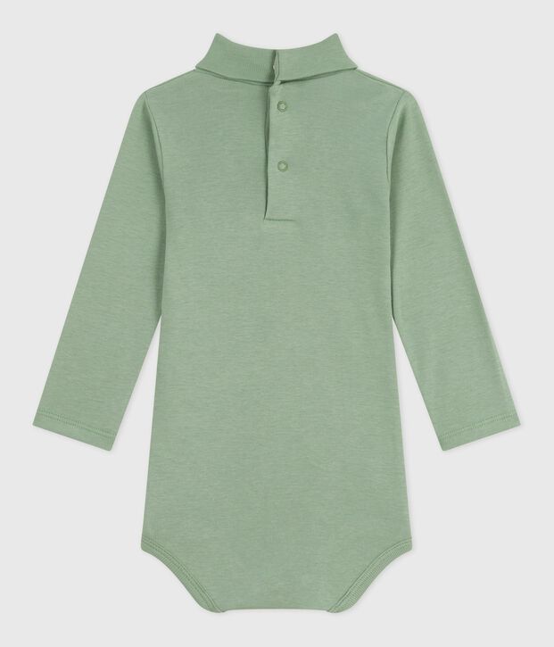 Body b&eacute;b&eacute; col roul&eacute; en coton uni vert