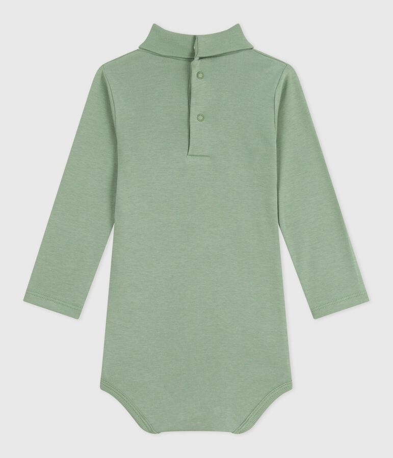 Body b&eacute;b&eacute; col roul&eacute; en coton uni vert SAULE