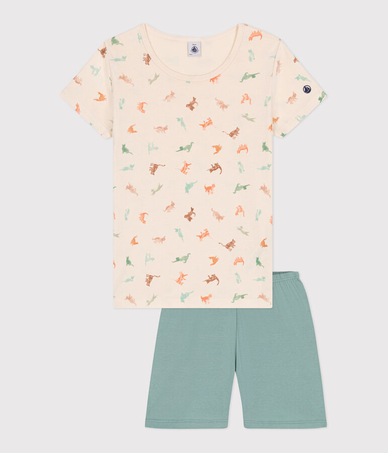 Pyjama short enfant en coton vert/multicouleur