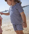 Short rayé en jersey flammé enfant fille bleu MEDIEVAL/blanc MARSHMALLOW