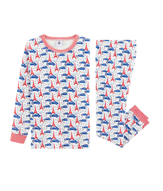 Pyjama petit garçon coupe très ajustée blanc MARSHMALLOW/blanc MULTICO