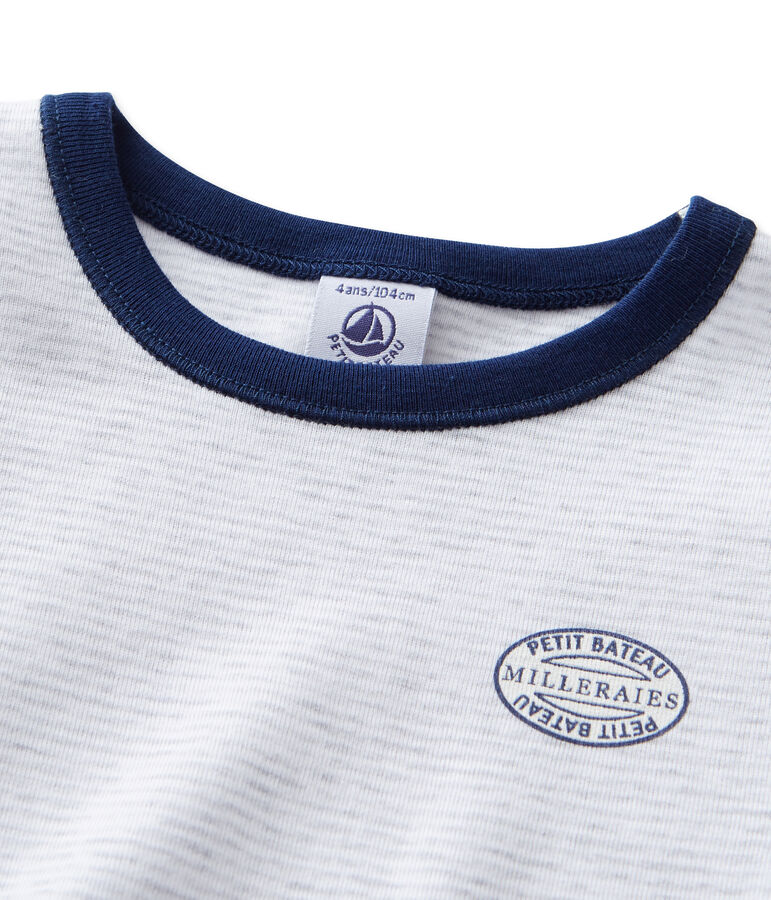 Pyjama gar&ccedil;on en milleraies gris POUSSIERE/blanc LAIT