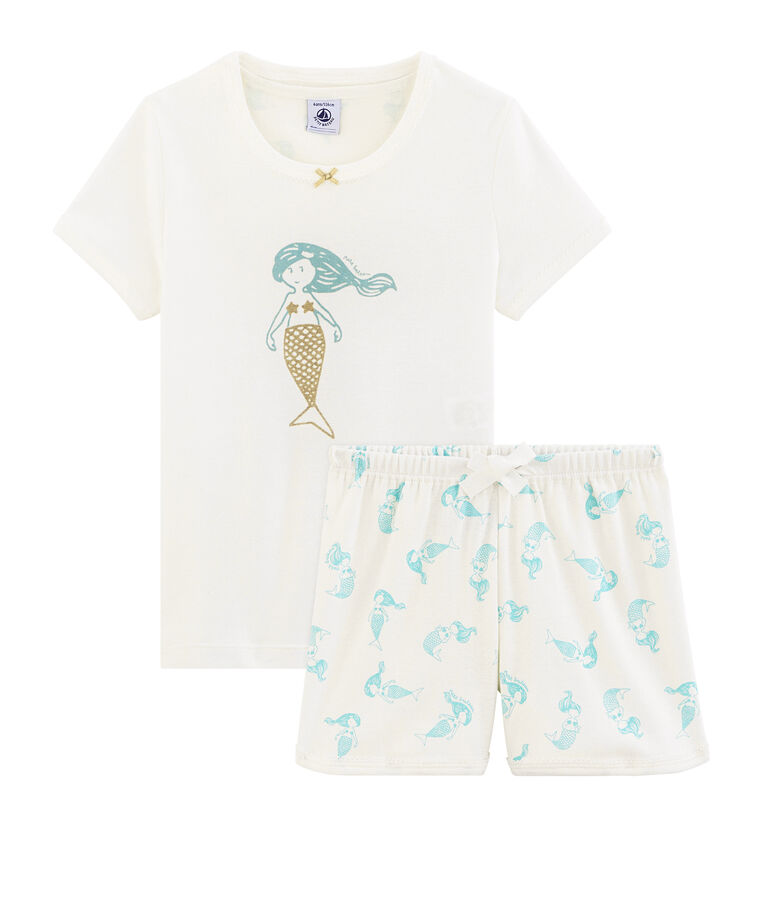 Pyjacourt petite fille en c&ocirc;te blanc MARSHMALLOW/blanc MULTICO