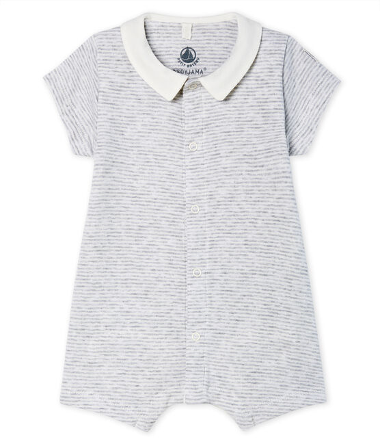 Bodyjama court bébé en côte gris POUSSIERE/blanc MARSHMALLOW
