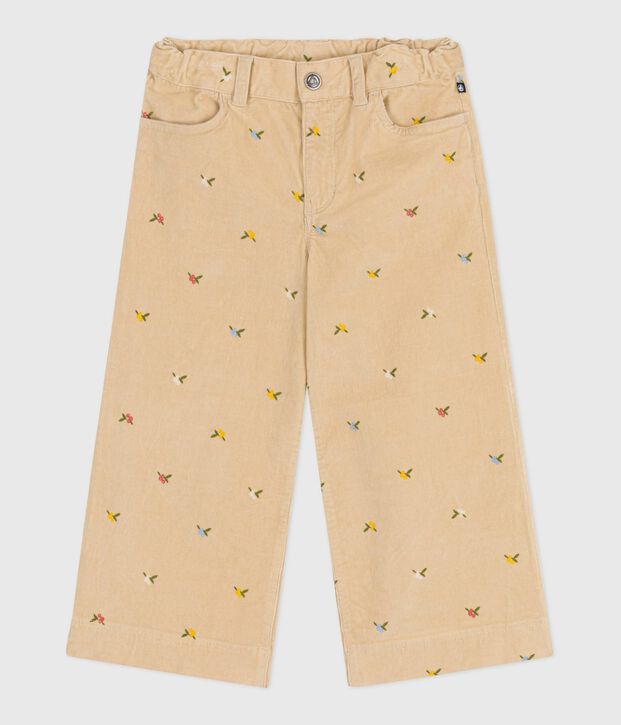 Pantalon enfant en velours &agrave; motifs beige/multicouleur