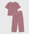 Pyjama femme en coton manches courtes jambes larges à rayures rouge AMARANTE/ MARSHMALLOW