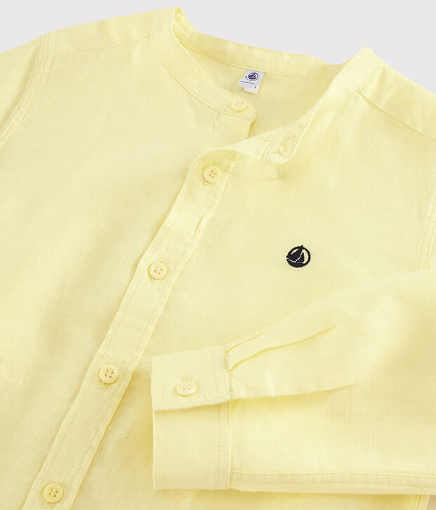 Chemise manches retroussables en lin enfant gar&ccedil;on jaune