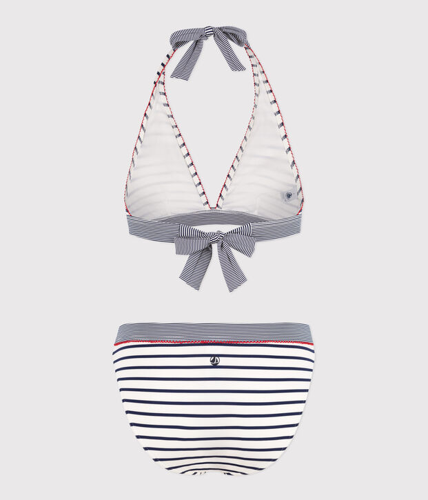 Maillot de bain deux pi&egrave;ces femme &agrave; rayures blanc/bleu
