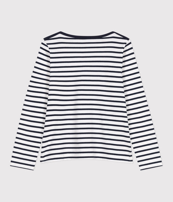 Marinière femme en coton manches longues blanc MARSHMALLOW/bleu SMOKING