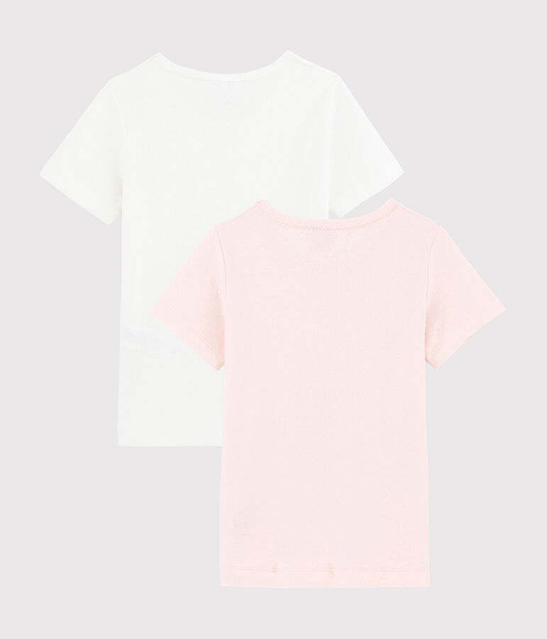 Lot de 2 tee-shirts manches courtes ajour&eacute;s pastel petite fille en coton biologique multicouleur