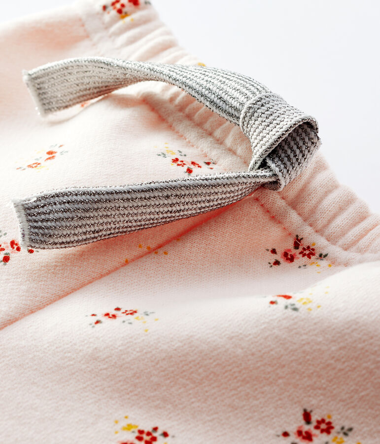 Pantalon imprim&eacute; en molleton b&eacute;b&eacute; fille rose FLEUR/blanc MULTICO