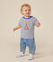 Tee-shirt manches courtes en jersey fin bébé blanc MARSHMALLOW/bleu MEDIEVAL
