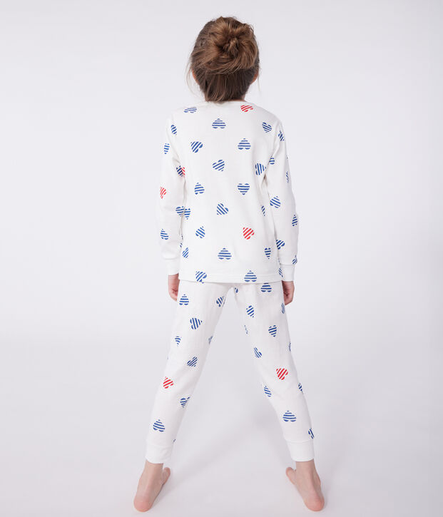 Pyjama enfant en coton manches longues imprim&eacute; c&oelig;urs blanc/multicouleur