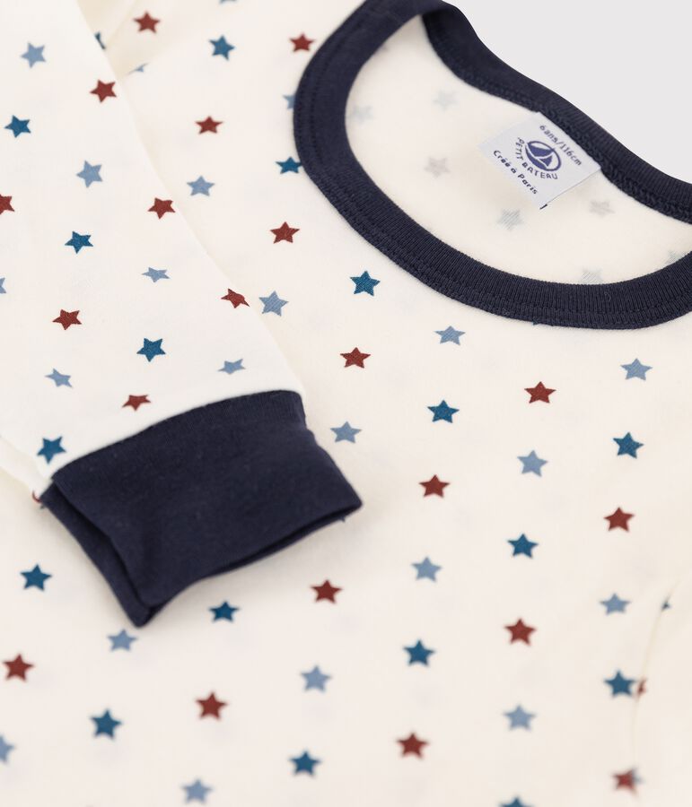 Pyjama petit gar&ccedil;on imprim&eacute; bateaux en c&ocirc;te blanc MARSHMALLOW/blanc MULTICO