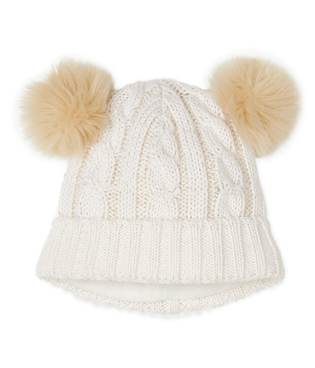 Bonnet enfant fille blanc/jaune