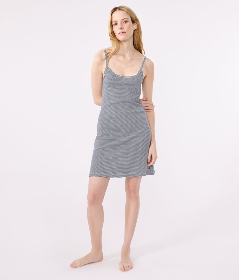 Nuisette en coton ray&eacute; femme bleu SMOKING/blanc MARSHMALLOW