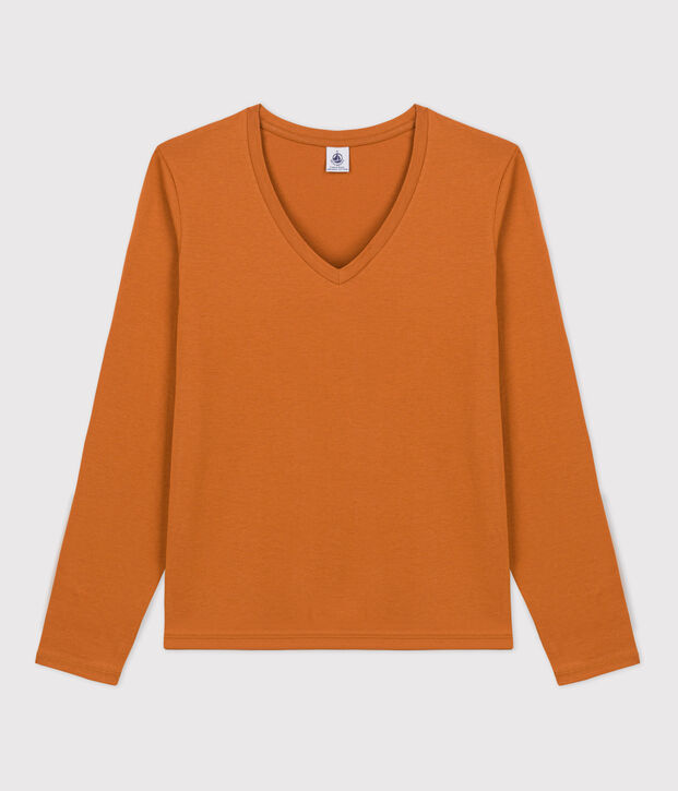 Tee-shirt LE DROIT col V en coton Femme marron