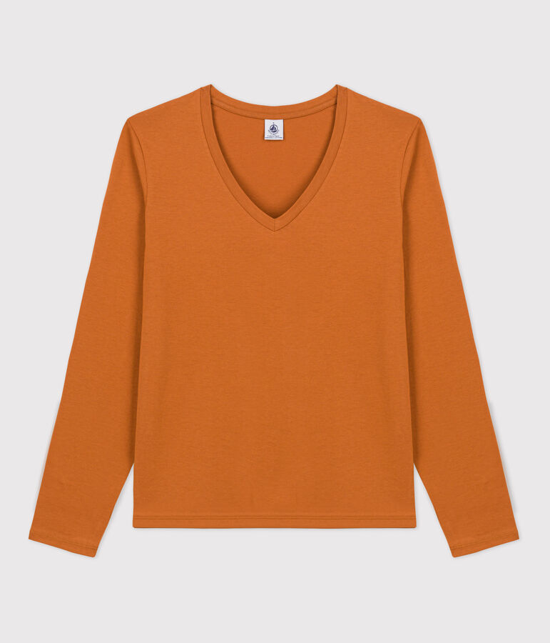 Tee-shirt LE DROIT col V en coton Femme marron ECUREUIL