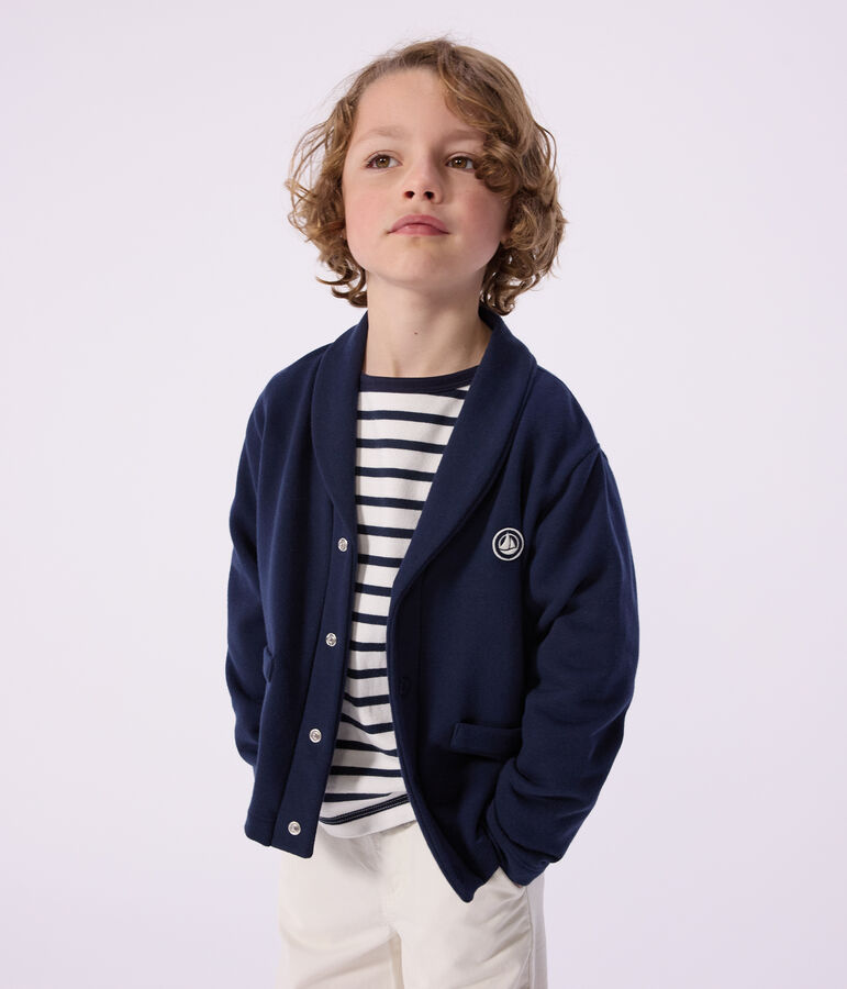 Cardigan enfant en coton uni bleu SMOKING