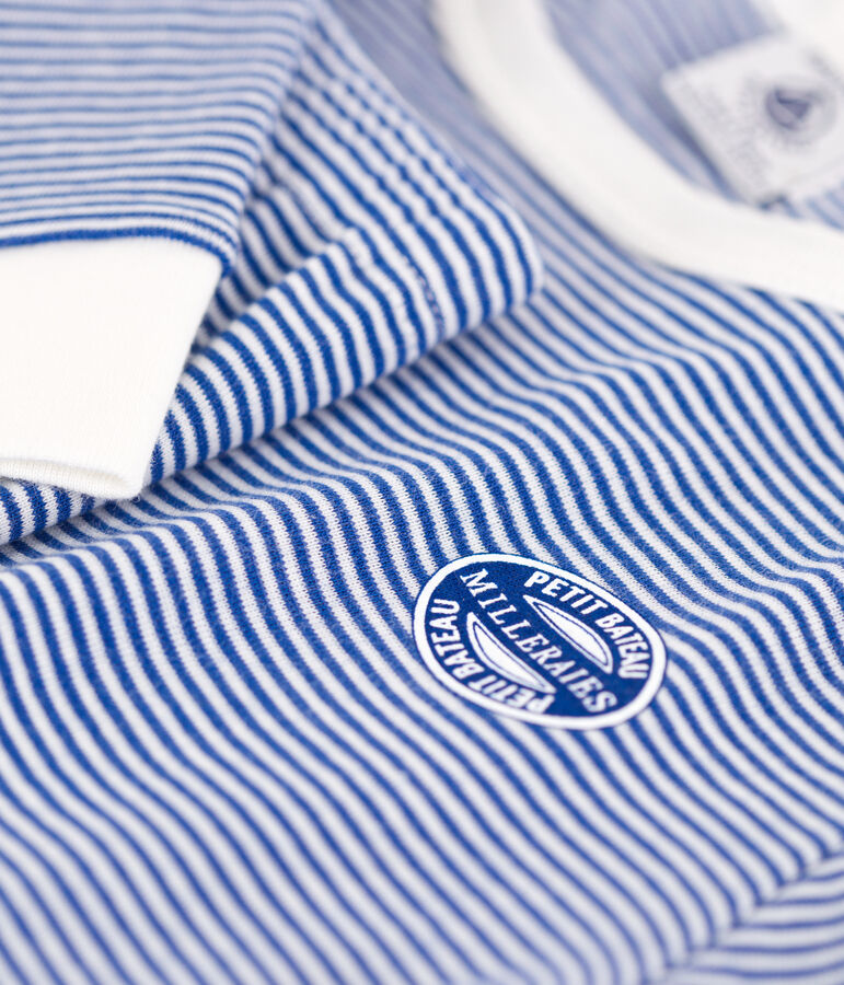Pyjama ajust&eacute; milleraies en coton enfant bleu/blanc