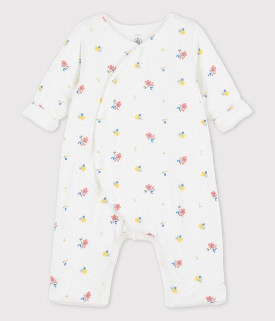 Combinaison longue imprimée en tubique bio bébé blanc MARSHMALLOW/ PAPAYE