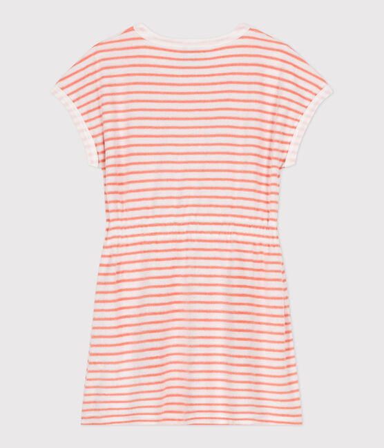 Robe enfant en coton éponge manches courtes à rayures orange MARSHMALLOW/ ABRICOT