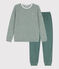 Pyjama milleraies fille/garçon en coton vert VALLEE/blanc MARSHMALLOW