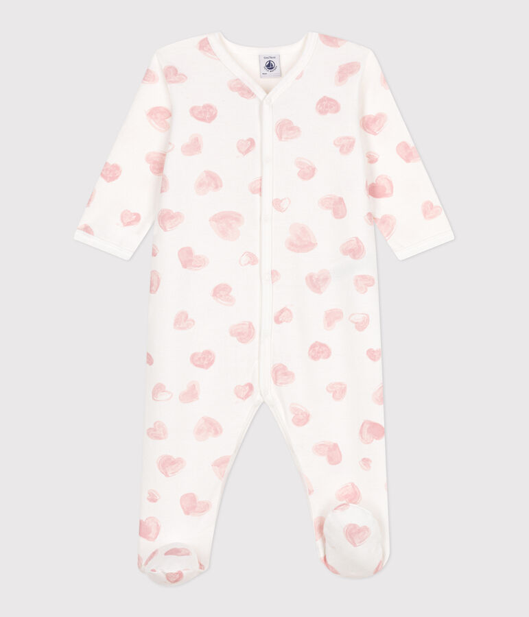Pyjama b&eacute;b&eacute; en molleton gratt&eacute; &agrave; col imprim&eacute; c&oelig;urs blanc MARSHMALLOW/rose CHARME