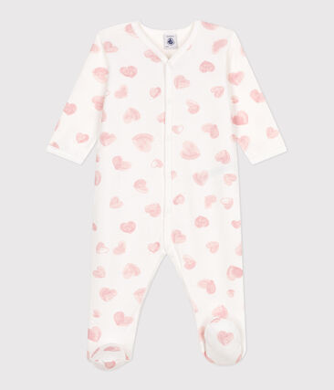 Pyjama bébé en molleton gratté à col imprimé cœurs